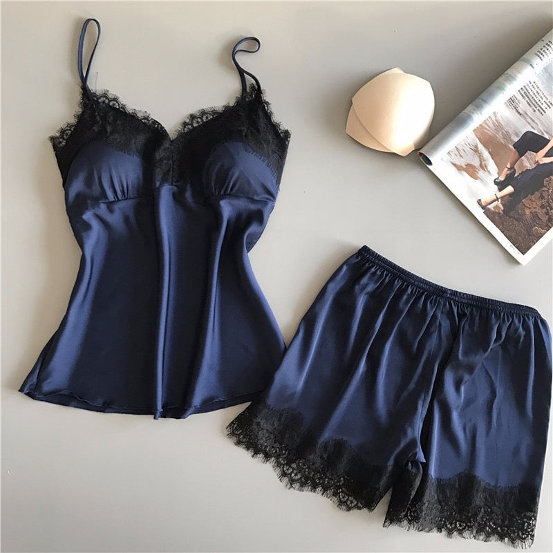 JUEGO CAMI SATIN EYELASH LACE