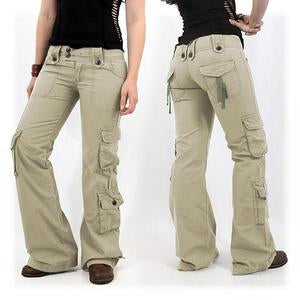 Pantalón Baggy de bolsillo múltiple pantalones de carga acampanados