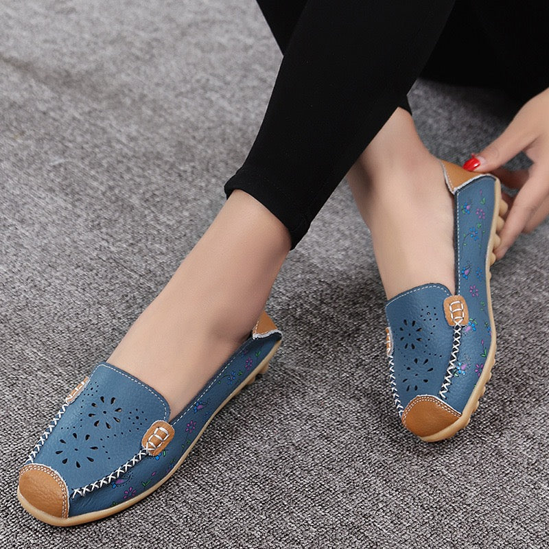 Impresión de gran tamaño Hollow Out Transpirable Color Match Slip casual en zapatos planos