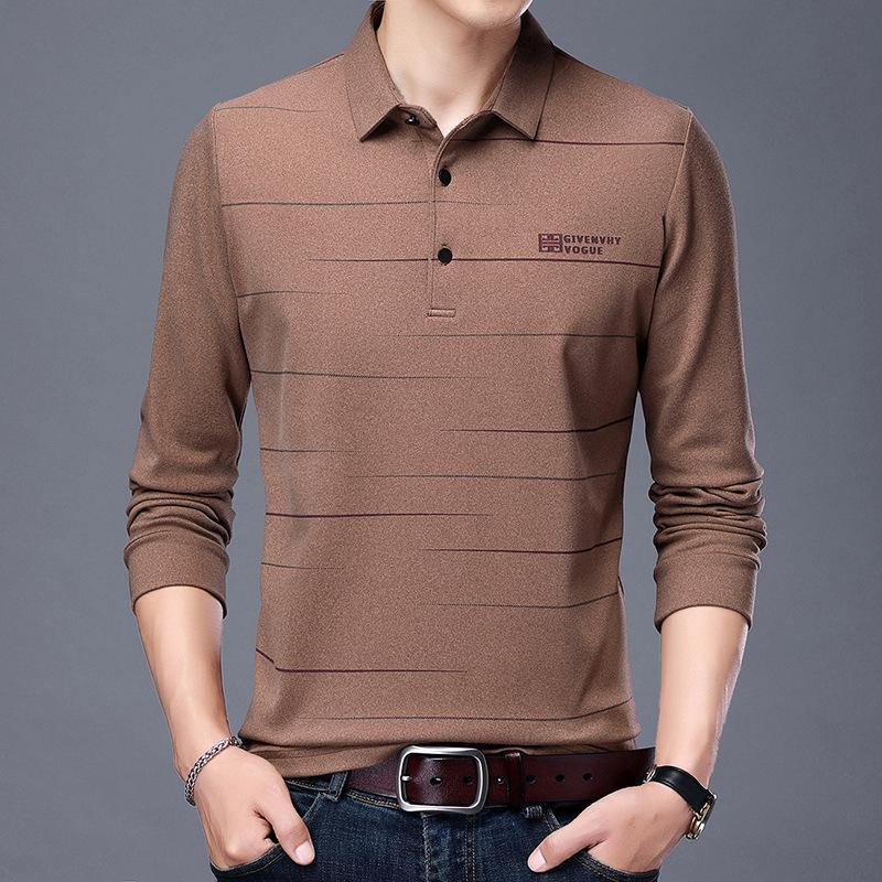 Camiseta de terciopelo de doble cara con bordado a rayas de manga larga para hombre - MXbueno