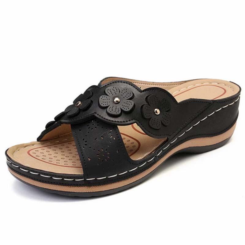 Sandalias de cuña de tobillo florales romanas de nueva moda 2021