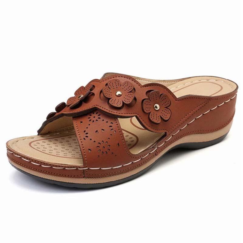 Sandalias de cuña de tobillo florales romanas de nueva moda 2021