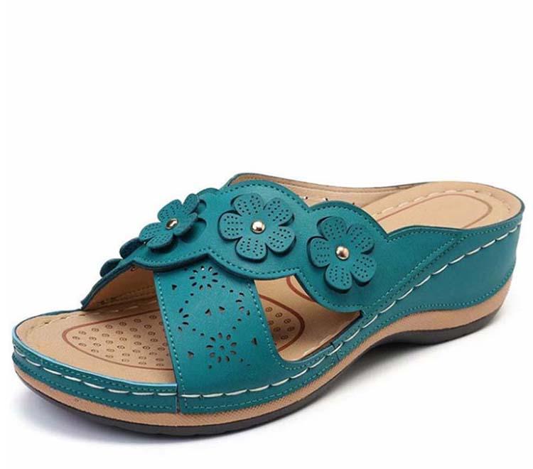 Sandalias de cuña de tobillo florales romanas de nueva moda 2021