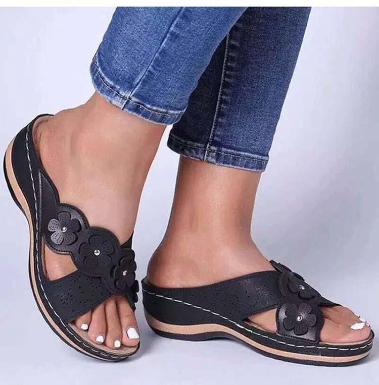 Sandalias de cuña de tobillo florales romanas de nueva moda 2021