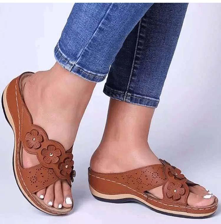 Sandalias de cuña de tobillo florales romanas de nueva moda 2021