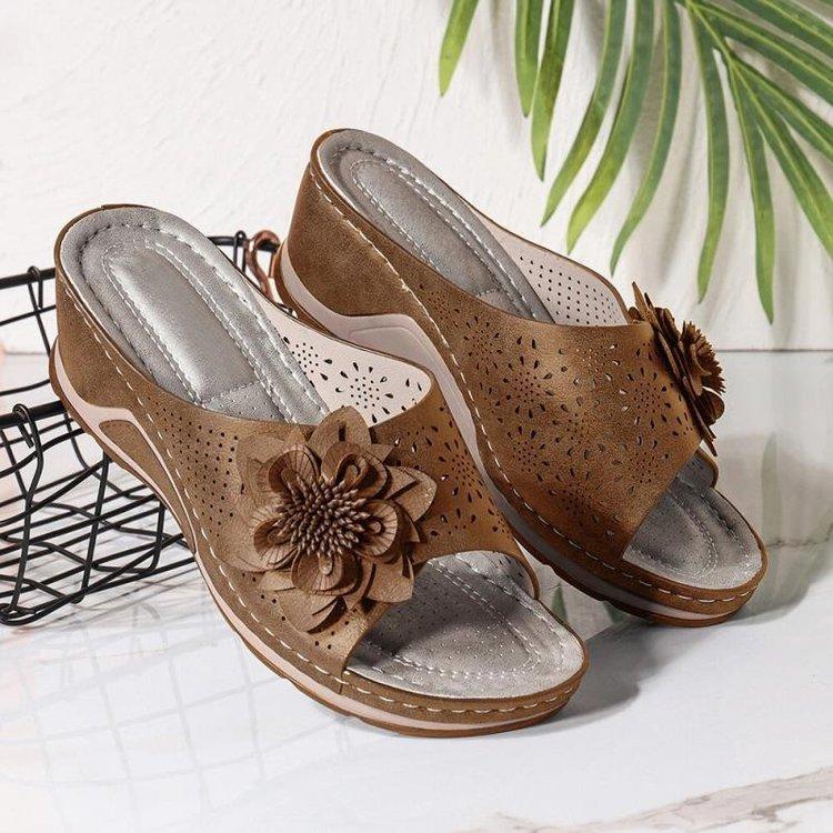 Verano 2021 flores de tacón alto sandalias casuales de moda al aire libre para mujer