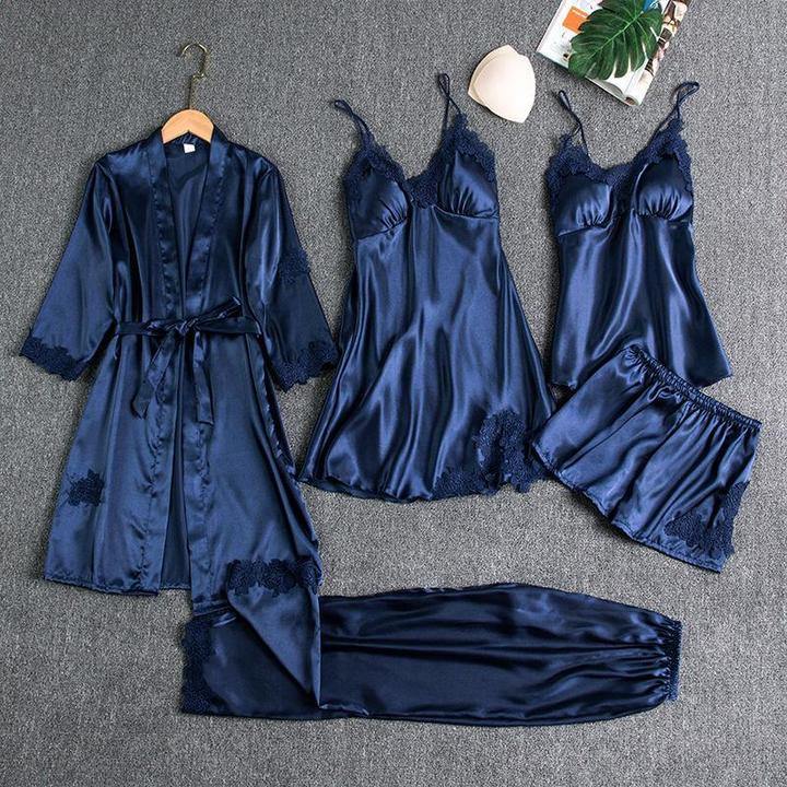 Pijama de 5 piezas de seda ruborizada - MXbueno