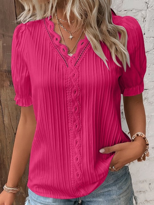 🔥 Camisa Elegante De Encaje De Cuello V Y Color Claro