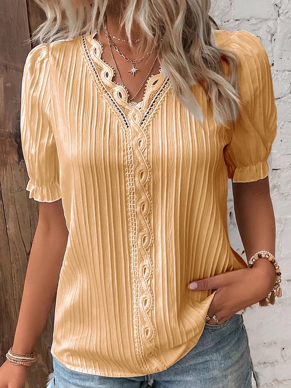 🔥 Camisa Elegante De Encaje De Cuello V Y Color Claro