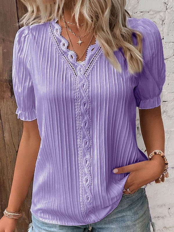 🔥 Camisa Elegante De Encaje De Cuello V Y Color Claro