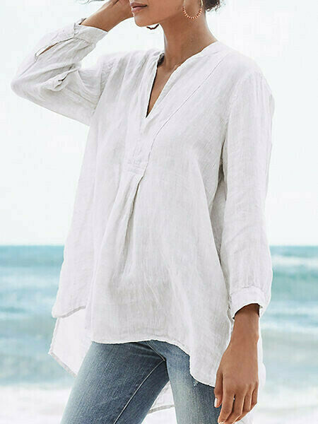 Blusa Holgada Informal Con Cuello En V Para Mujer De Colores Sólidos