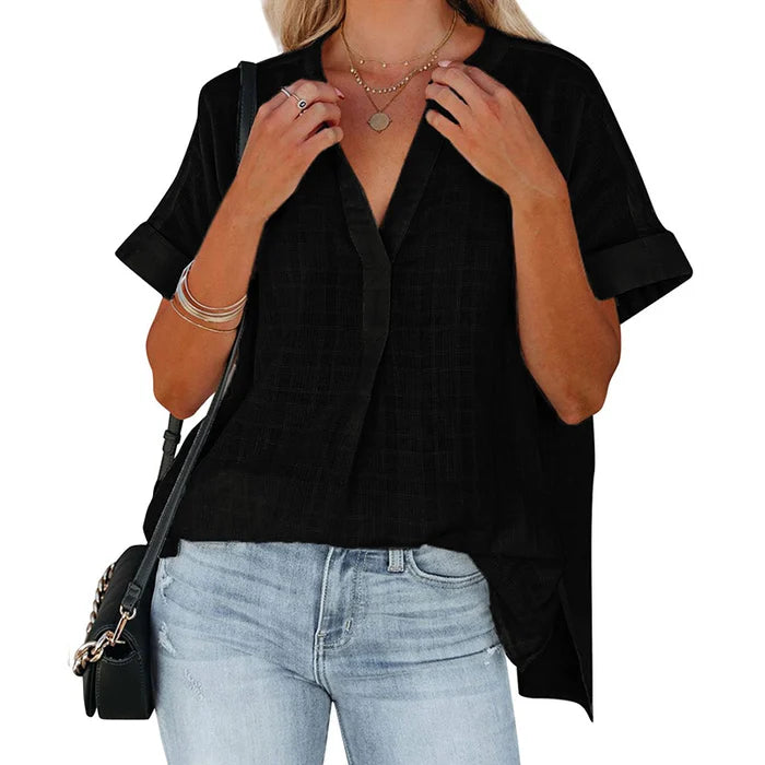 [W-Ropa] 🔥Camiseta De Verano Mujer Escote Pico Transpirable Y Cómoda