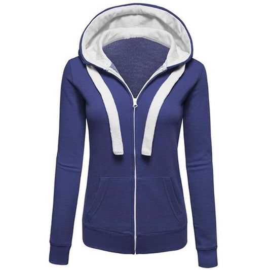 La capucha de las mangas largas con cremallera de color liso para mujeres - MXbueno