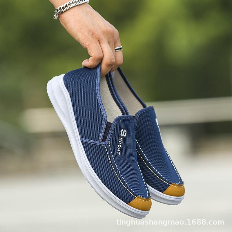 Hombres lavados lienzo transpirable cómodo resbalón portátil en zapatos casuales - MXbueno