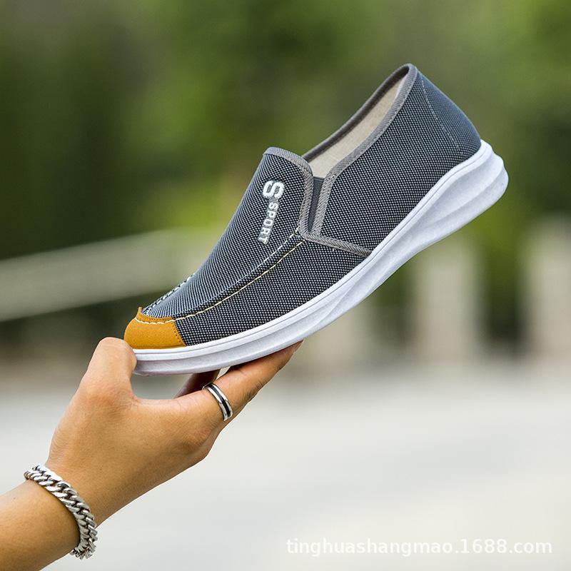 Hombres lavados lienzo transpirable cómodo resbalón portátil en zapatos casuales - MXbueno