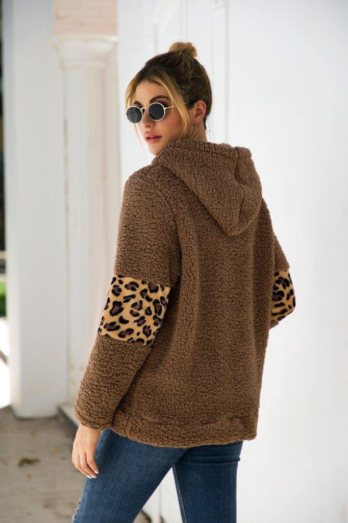 Sudaderas con capucha de suéter de leopardo de manga larga - MXbueno