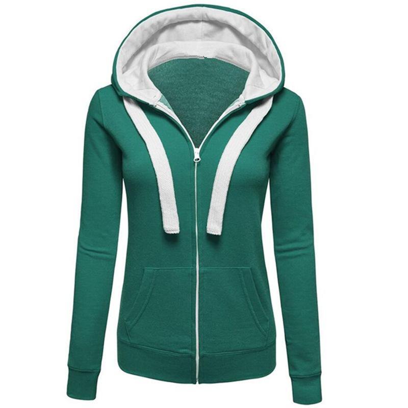 La capucha de las mangas largas con cremallera de color liso para mujeres - MXbueno