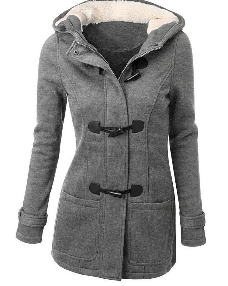 ¡GRAN OFERTA DE SÓLO ESTA SEMANA!Chaqueta de manga larga con capucha de bolsillo con hebilla de cuerno para mujer - MXbueno