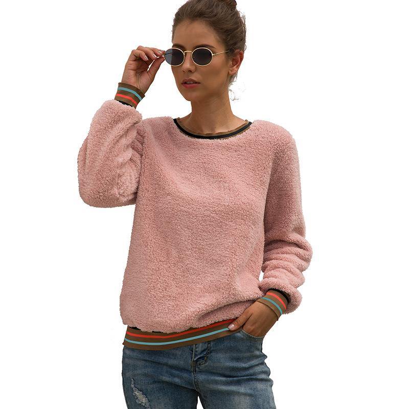 Top con capucha de felpa cosida de rayas para mujer - MXbueno