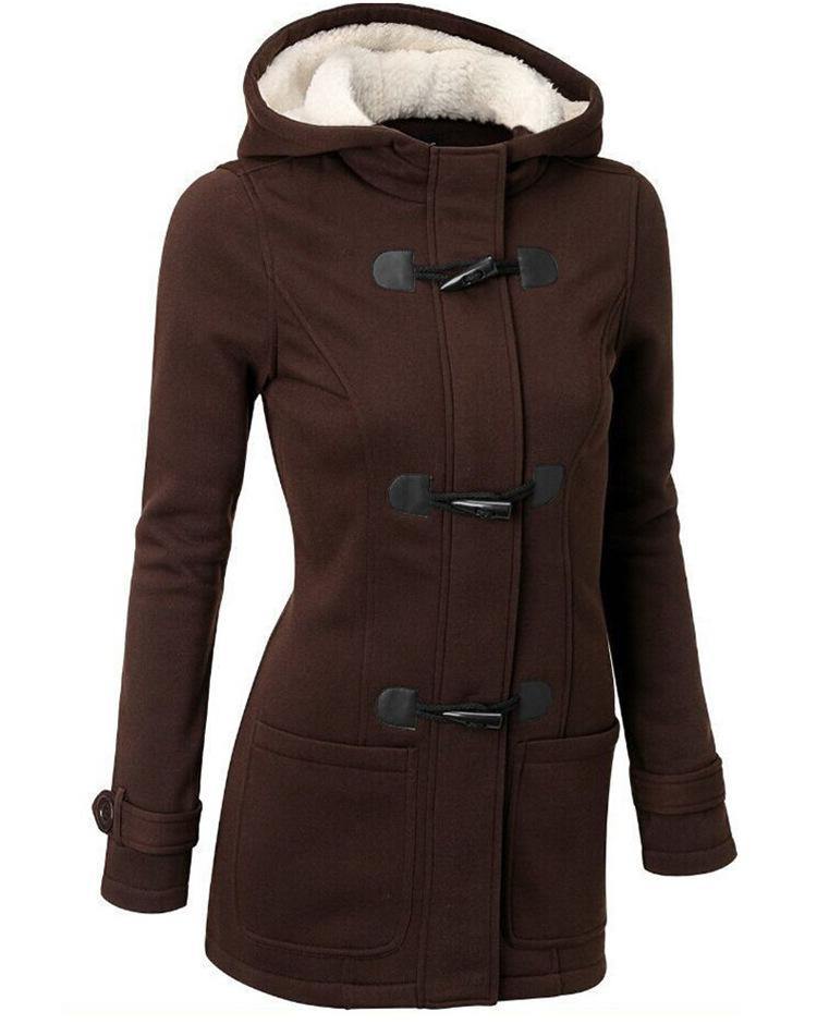 ¡GRAN OFERTA DE SÓLO ESTA SEMANA!Chaqueta de manga larga con capucha de bolsillo con hebilla de cuerno para mujer - MXbueno