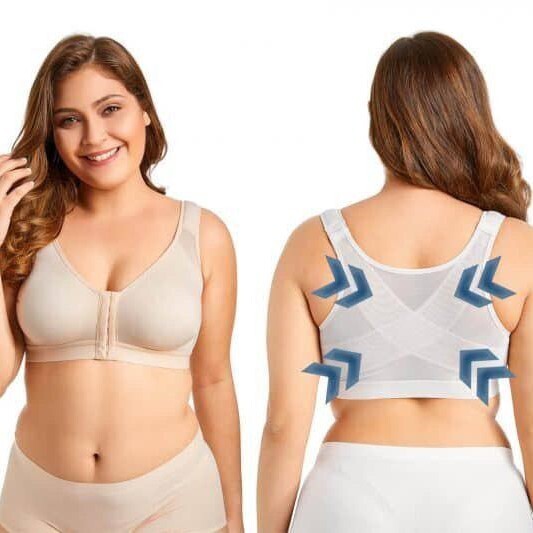 Sujetador De Cierre Frontal Con Soporte Trasero Transpirable De Talla Grande Con Tirantes Ajustables