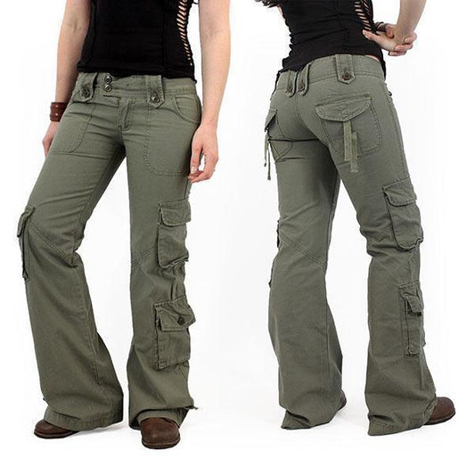 Pantalón Baggy de bolsillo múltiple pantalones de carga acampanados