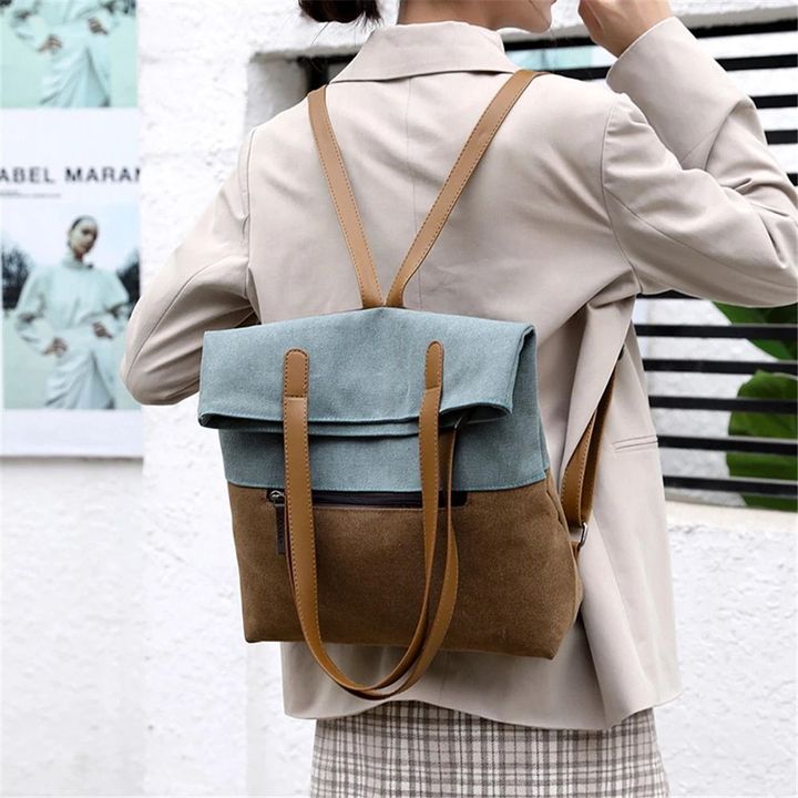 Bolsa De Mano Convertible 2 En 1 / Mochila Bolsa De Lona De Gran Capacidad Para Mujer
