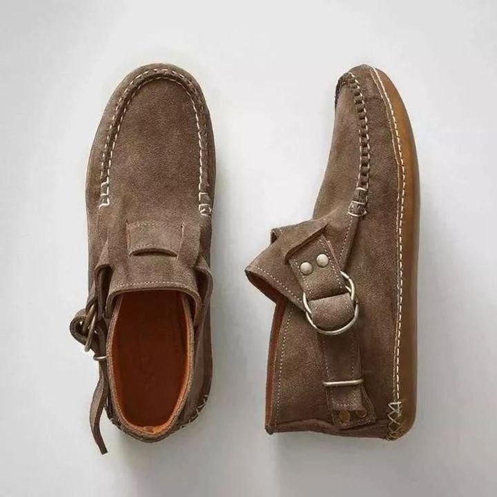 Mujer Botines Vintage Costura Remaches Metal Hebilla Mujer Leopardo Mujer Retro Casual Suave Flock Mujer Talla Plus Zapatos Planos