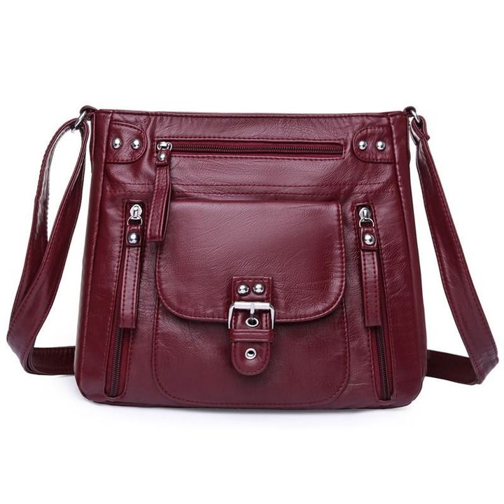 [W-Bolso] Bolso Bandolera De Mujer Con Varios Bolsillos En Piel Lavada Supersuave