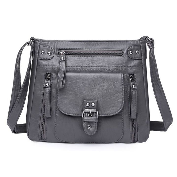 [W-Bolso] Bolso Bandolera De Mujer Con Varios Bolsillos En Piel Lavada Supersuave