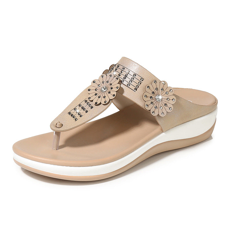 [W-Zapato] 2022 Sandalias Y Pantuflas De Mujer Con Flores Y Pedrería Sandalias De Primavera De Suela Gruesa