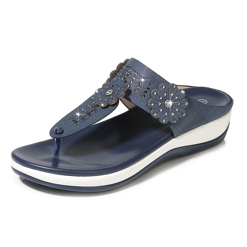 [W-Zapato] 2022 Sandalias Y Pantuflas De Mujer Con Flores Y Pedrería Sandalias De Primavera De Suela Gruesa