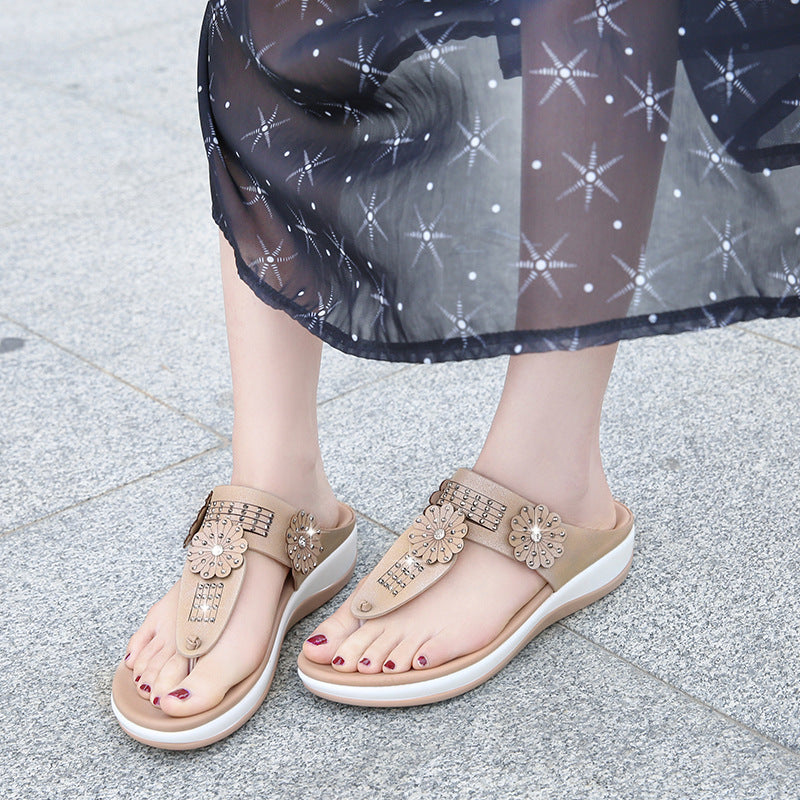 [W-Zapato] 2022 Sandalias Y Pantuflas De Mujer Con Flores Y Pedrería Sandalias De Primavera De Suela Gruesa