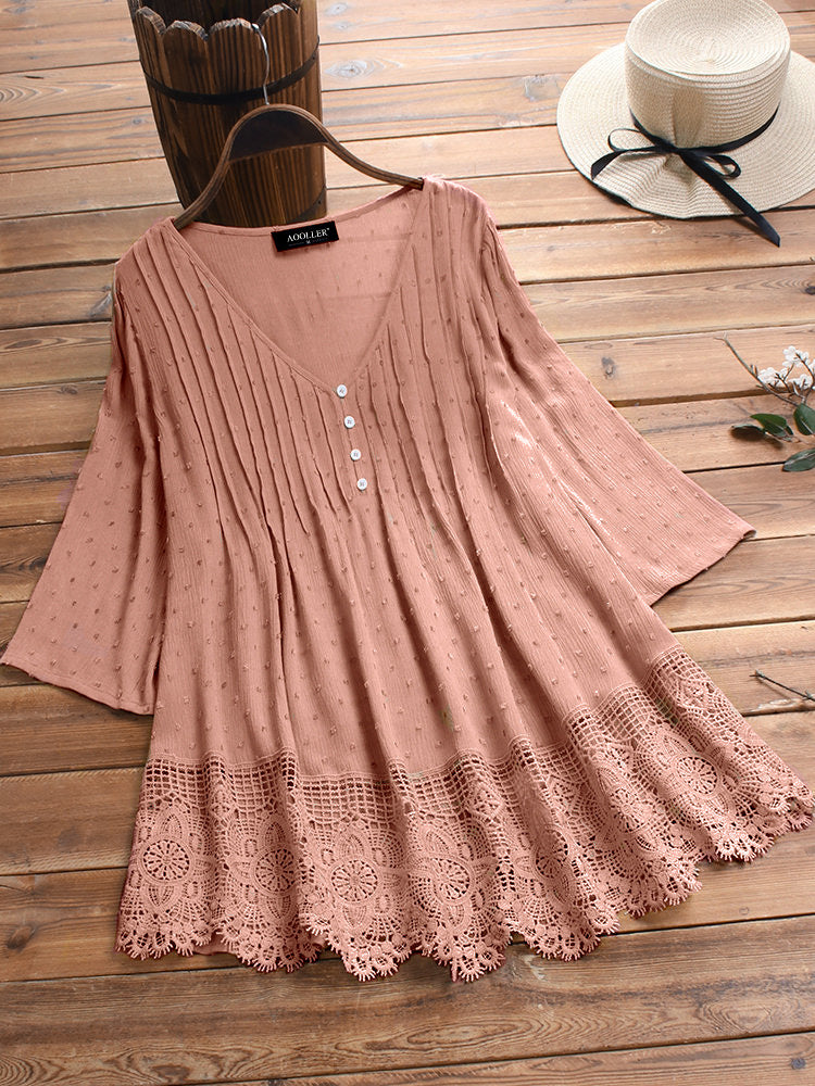[W-Ropa] Tops De Primavera Y Otoño, Camisas De Lino Y Algodón De Color Sólido, Camisetas Holgadas De Talla Grande Con Huecos, Camisas De Encaje