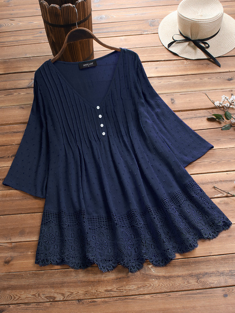 [W-Ropa] Tops De Primavera Y Otoño, Camisas De Lino Y Algodón De Color Sólido, Camisetas Holgadas De Talla Grande Con Huecos, Camisas De Encaje