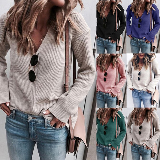 Suéter Europeo Y Americano Para Mujer, Top De Punto Con Cuello En V