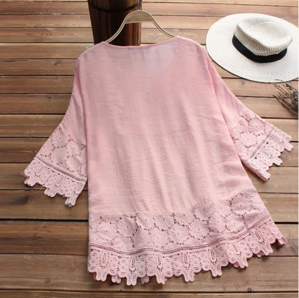 [W-Ropa] Moda encaje Patchwork Bow Blusas para mujer