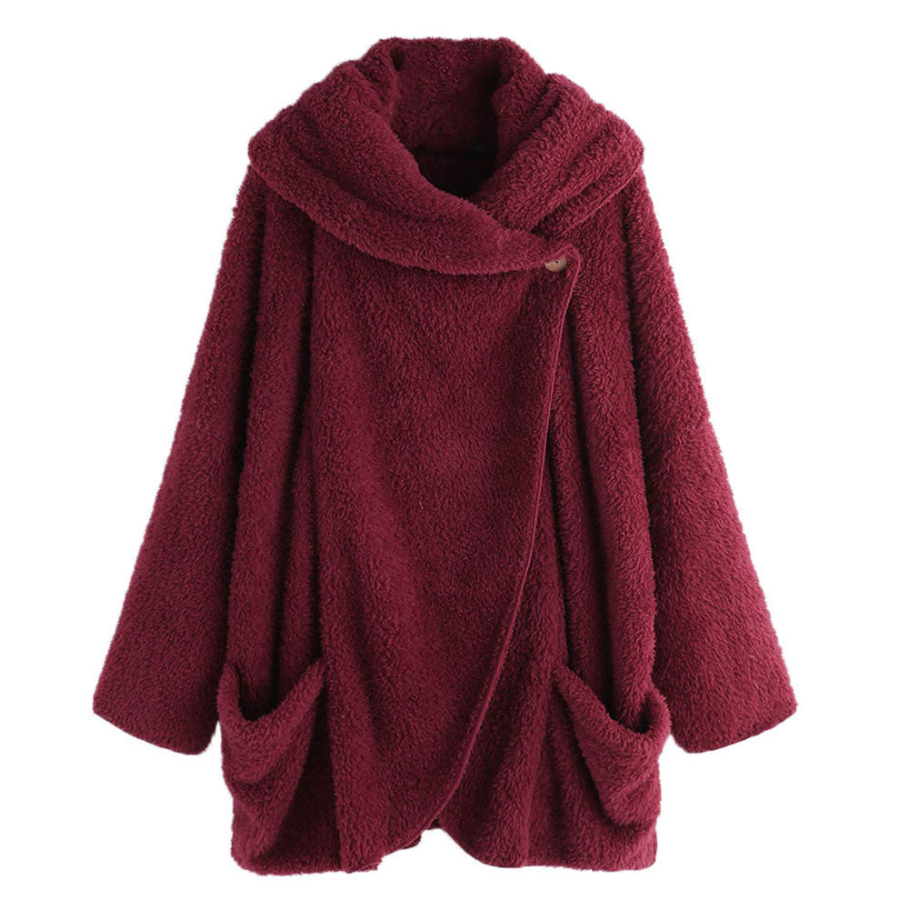 Chaqueta De Rebeca De Felpa Con Solapa Grande Y Manga Murciélago