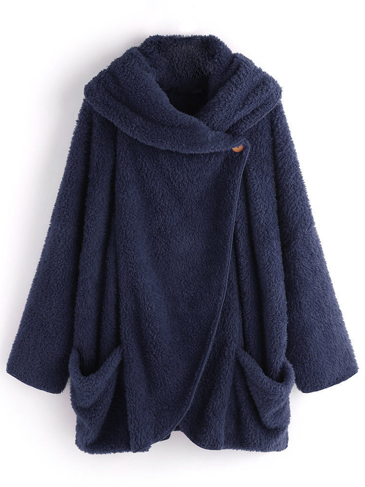 Chaqueta De Rebeca De Felpa Con Solapa Grande Y Manga Murciélago