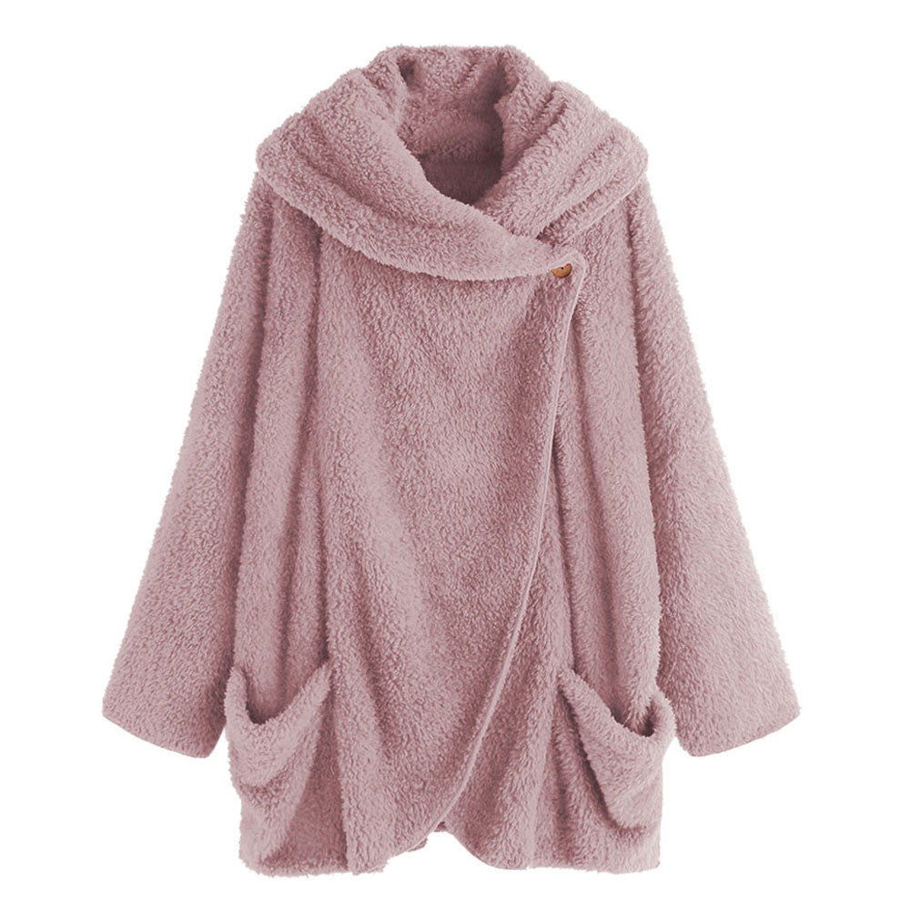 Chaqueta De Rebeca De Felpa Con Solapa Grande Y Manga Murciélago