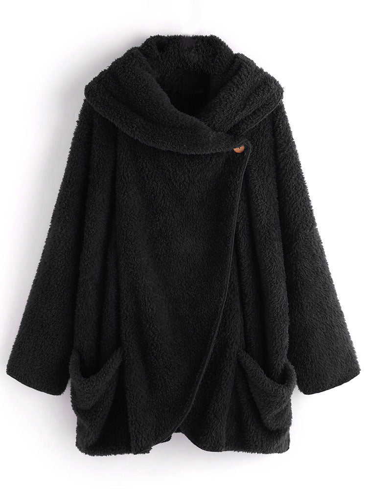 Chaqueta De Rebeca De Felpa Con Solapa Grande Y Manga Murciélago