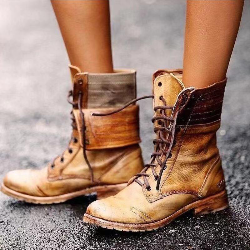 Mujeres Camiseta Clásica Con Cordones De Tacón Bajo Las Botas De Martin - MXbueno