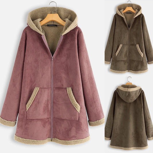Chaqueta De Algodón Casual Con Capucha Y Vellón De Cuero