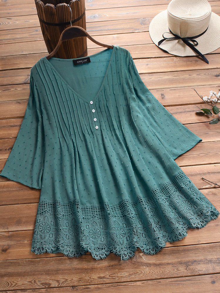 [W-Ropa] Tops De Primavera Y Otoño, Camisas De Lino Y Algodón De Color Sólido, Camisetas Holgadas De Talla Grande Con Huecos, Camisas De Encaje