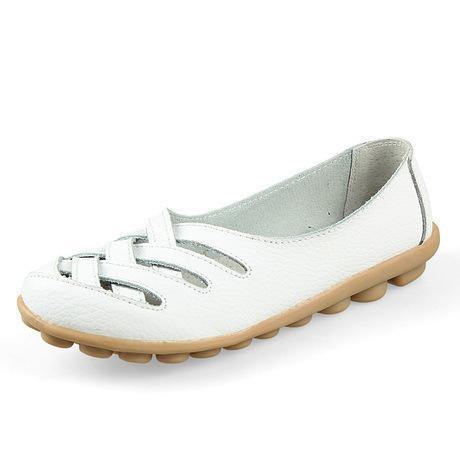 Resbalón casual respirable del cuero hueco en los pisos del mocasín para las mujeres - MXbueno