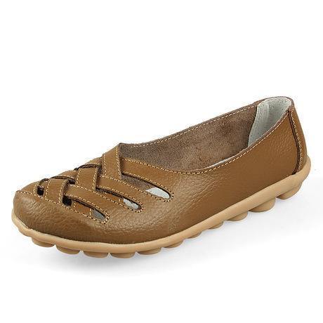 Resbalón casual respirable del cuero hueco en los pisos del mocasín para las mujeres - MXbueno