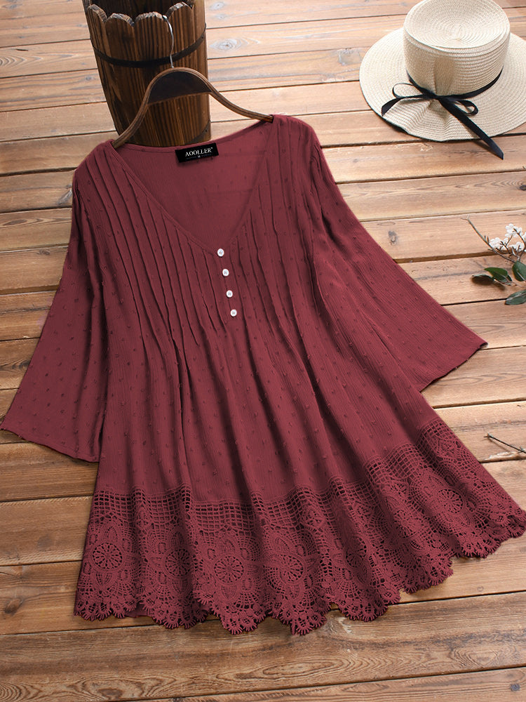 [W-Ropa] Tops De Primavera Y Otoño, Camisas De Lino Y Algodón De Color Sólido, Camisetas Holgadas De Talla Grande Con Huecos, Camisas De Encaje