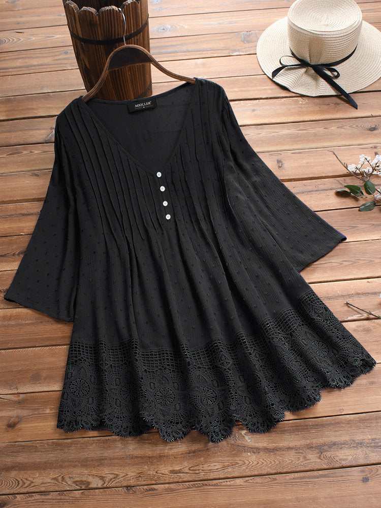 [W-Ropa] Tops De Primavera Y Otoño, Camisas De Lino Y Algodón De Color Sólido, Camisetas Holgadas De Talla Grande Con Huecos, Camisas De Encaje