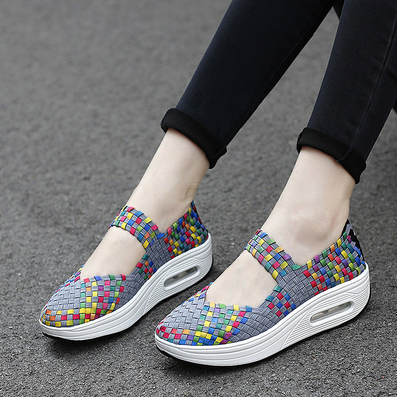 [W-Zapato] Zapatos Tejidos Transpirables Huecos Para Mujer Zapatillas De Deporte Para Mujer