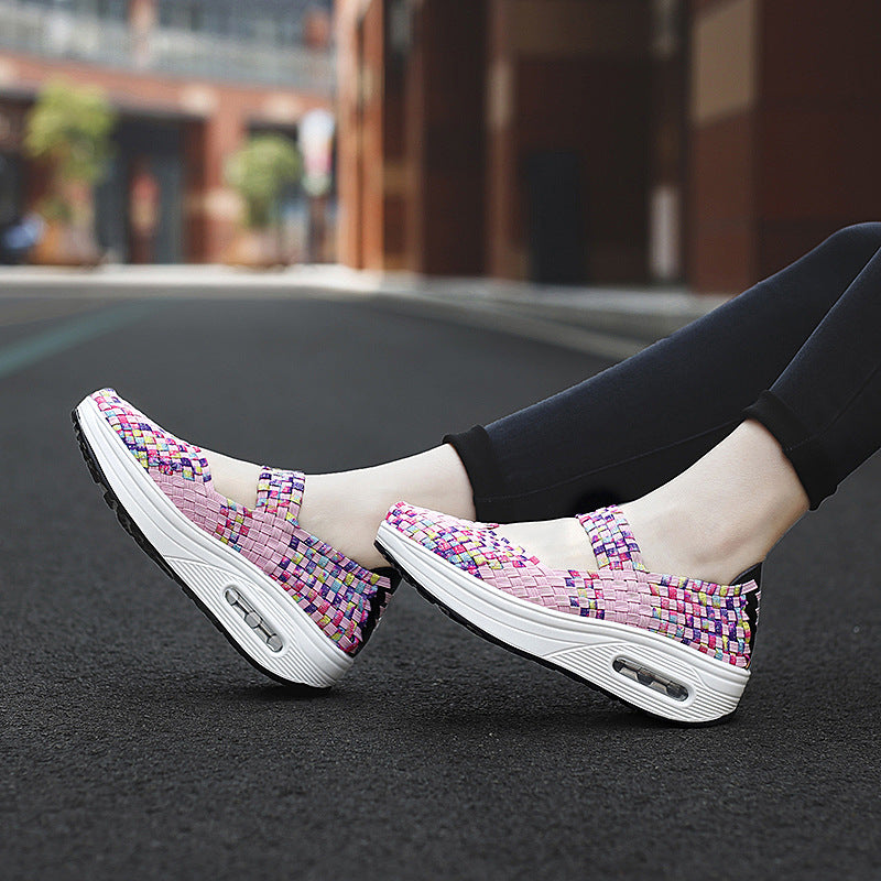 [W-Zapato] Zapatos Tejidos Transpirables Huecos Para Mujer Zapatillas De Deporte Para Mujer